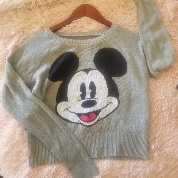 Mickey Mouse Gray Long Sleeve Crop Top Sweater - Picture 2 of 7